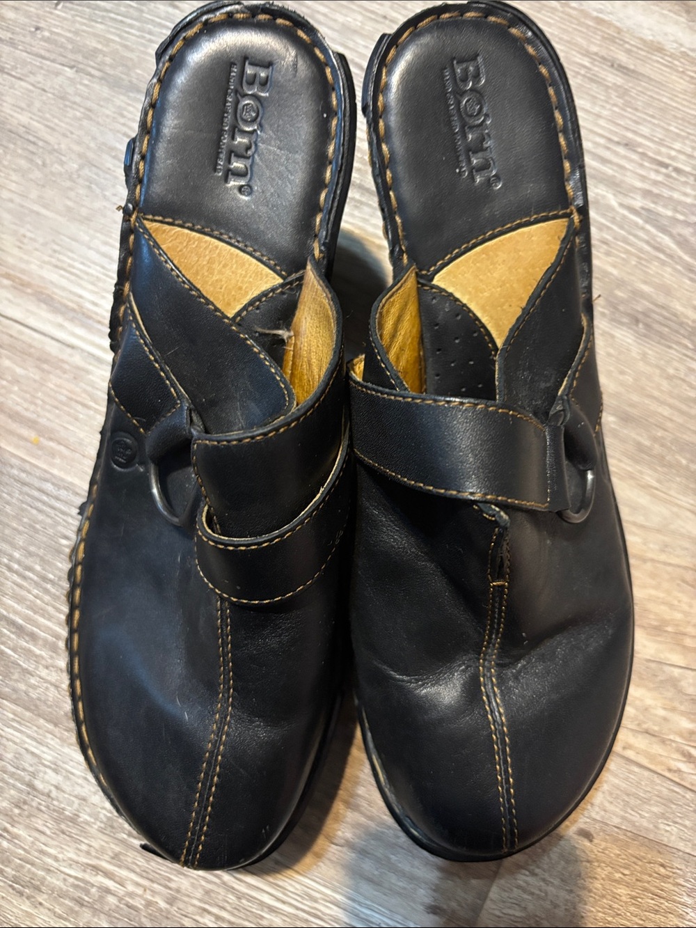 Born Black Leather Slip-On Loafers with Tan Accents